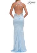 Picture of: Satin and Lace Prom Dress with Side Cutouts and Open Back in Ice Blue, Style: 33651, Detail Picture 13