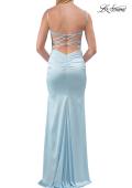 Picture of: Fitted Satin Gown with Plunging Neckline and Strappy Back in Ice Blue, Style: 33423, Detail Picture 16