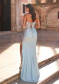 Picture of: Strapless Embellished Corset Gown with High Slit and Lace-Up Back in Ice Blue, Style: 33761, Back Picture