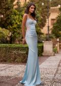 Picture of: Illusion Lace Side Satin Gown with Lace-Up Back in Ice Blue, Style: 33697, Detail Picture 1