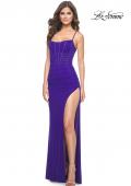 Picture of: Bustier Net Jersey Prom Dress with Ruching and High Slit in Indigo, Style: 32161, Detail Picture 8