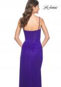 Picture of: Bustier Net Jersey Prom Dress with Ruching and High Slit in Indigo, Style: 32161, Detail Picture 9