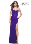 Picture of: Bustier Net Jersey Prom Dress with Ruching and High Slit in Indigo, Style: 32161, Detail Picture 6