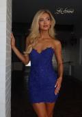 Picture of: Short Lace Strapless Dress with Sweetheart Neckline in Indigo, Style: 33927, Main Picture