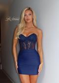 Picture of: Strapless Lace Corset Ruched Mini Dress in Indigo, Style 33239, Detail Picture 9