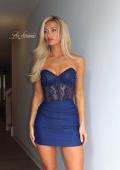 Picture of: Strapless Lace Corset Ruched Mini Dress in Indigo, Style 33239, Detail Picture 10