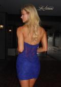 Picture of: Short Lace Strapless Dress with Sweetheart Neckline in Indigo, Style: 33927, Back Picture