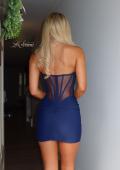 Picture of: Strapless Lace Corset Ruched Mini Dress in Indigo, Style 33239, Detail Picture 7
