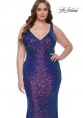 Picture of: Unique Stretch Sequin Plus Gown with V Neckline in Indigo, Style: 32199, Main Picture