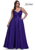Picture of: Simple A-line Mikado Plus Dress with Slit in Indigo , Style: 33075, Detail Picture 1