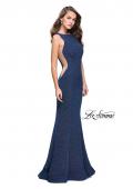 Picture of: Long Form Fitting Jersey Prom Dress with Flare Skirt in Indigo, Style: 25421, Main Picture