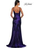 Picture of: Brushed Metallic Jersey Simple Prom Dress with Ruching in Indigo, Style: 32812, Detail Picture 8