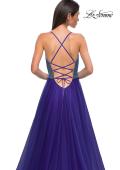 Picture of: A-line Tulle Gown with Draped Mesh Rhinestone Bodice in Indigo , Style 32838, Detail Picture 9