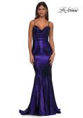 Picture of: Mermaid Metallic Jersey Dress with Draped Neckline in Indigo, Style: 32897, Detail Picture 9