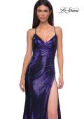 Picture of: Metallic Jersey Dress with Side Ruching and High Slit in Indigo , Style 32884, Detail Picture 11