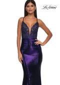 Picture of: Ruched Prom Dress with Metallic Lace and Fabric in Indigo, Style: 33059, Detail Picture 11