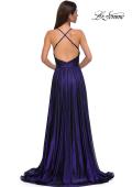 Picture of: A-line Metallic Net Jersey Halter Gown with High Slit in Indigo , Style 32917, Detail Picture 12