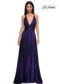 Picture of: A-line Metallic Net Jersey Halter Gown with High Slit in Indigo , Style 32917, Detail Picture 13