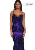 Picture of: Mermaid Metallic Jersey Dress with Draped Neckline in Indigo, Style: 32897, Detail Picture 15