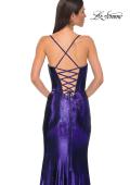 Picture of: Fitted Metallic Jersey Prom Dress with Corset Style Top in Indigo , Style 32877, Detail Picture 16