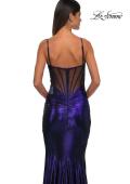 Picture of: Mermaid Metallic Jersey Dress with Draped Neckline in Indigo, Style: 32897, Detail Picture 16
