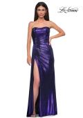 Picture of: Strapless Chic Metallic Jersey Dress with Draped Slit in Indigo , Style 32830, Detail Picture 17
