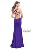 Picture of: Classic Long Evening Gown with Beaded Straps and Slit in Indigo, Style: 25540, Back Picture