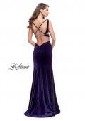 Picture of: Form Fitting Velvet Mermaid Gown with Side Cut Outs in Indigo, Style: 25866, Back Picture