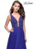 Picture of: A-Line Prom Gown with Chiffon Skirt and Beaded Bodice in Indigo, Style: 26053, Back Picture