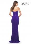 Picture of: Rhinestone Embellished Strapless Ruched Prom Dress in Indigo, Style: 32141, Back Picture