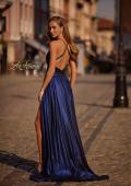 Picture of: A-line Metallic Net Jersey Halter Gown with High Slit in Indigo , Style 32917, Back Picture