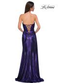 Picture of: Strapless Chic Metallic Jersey Dress with Draped Slit in Indigo , Style 32830, Detail Picture 18