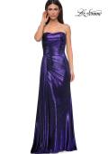 Picture of: Strapless Chic Metallic Jersey Dress with Draped Slit in Indigo , Style 32830, Detail Picture 19