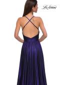 Picture of: A-line Metallic Net Jersey Halter Gown with High Slit in Indigo , Style 32917, Detail Picture 19