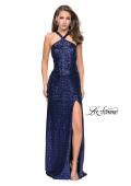 Picture of: Long Sequin Halter Prom Dress with Strappy Back and Slit in Indigo, Style: 25418, Detail Picture 1