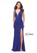 Picture of: Form Fitting Halter Prom Dress with Caged Open Back in Indigo, Style: 25612, Detail Picture 1
