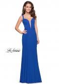 Picture of: Form Fitting Mermaid Prom Dress with Plunging Neckline in Indigo, Style: 25964, Detail Picture 1