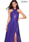 Picture of: Tone Tone Satin Dress with Wrap Around High Neckline in Indigo, Style: 27151, Detail Picture 1