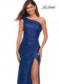 Picture of: One Shoulder Gown in Elegant Soft Sequin Fabric in Indigo, Detail Picture 1
