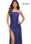 Picture of: Strapless Ruched Sequin Gown in Gorgeous Colors in Indigo, Detail Picture 1