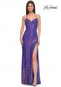 Picture of: Irridescent Sequin Long Prom Gown with Lace Up Back in Indigo, Style: 32339, Detail Picture 1