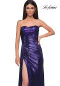 Picture of: Strapless Chic Metallic Jersey Dress with Draped Slit in Indigo , Style 32830, Detail Picture 28