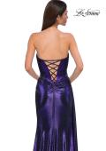 Picture of: Strapless Chic Metallic Jersey Dress with Draped Slit in Indigo , Style 32830, Detail Picture 29