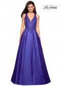 Picture of: Floor Length Mikado Gown with Lace and Rhinestones in Indigo, Style: 27529, Detail Picture 2