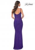 Picture of: Rhinestone Encrusted Net Jersey Gown with Ruching Detail in Blue, Style: 31932, Detail Picture 2
