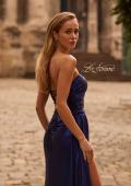 Picture of: Strapless Chic Metallic Jersey Dress with Draped Slit in Indigo , Style 32830, Detail Picture 2