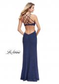 Picture of: Long Sparkly Dress with High Neckline and Side Slit in Indigo, Style: 25346, Detail Picture 3
