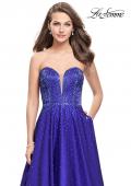 Picture of: Long Strapless Mikado Ball Gown with Beading in Indigo, Style: 26104, Detail Picture 3