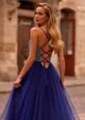 Picture of: A-line Tulle Gown with Draped Mesh Rhinestone Bodice in Indigo , Style: 32838, Detail Picture 3