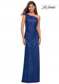 Picture of: One Shoulder Gown in Elegant Soft Sequin Fabric in Indigo, Detail Picture 5
